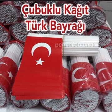 Kağıt Bayrak | Türk Bayrağı Çubuklu | 80 Adet 12x20 cm