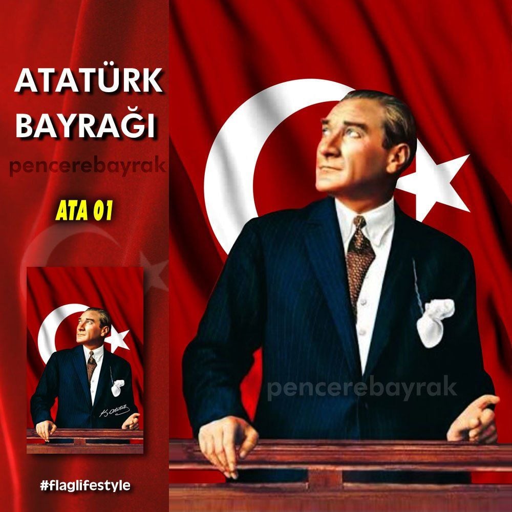 01 - Atatürk Baskılı Türk Bayrağı (300x450 cm / 3x4,5 metre) - Raşel Kumaş