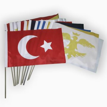 16 Büyük Türk Devleti Sopalı Bayrak Seti (30x45 cm)
