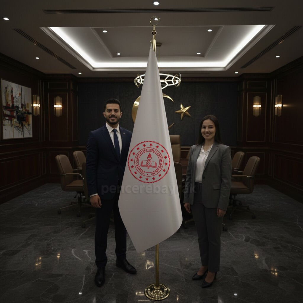 Makam Bayrağı | Milli Eğitim Logolu | Normal Kumaşa Baskılı