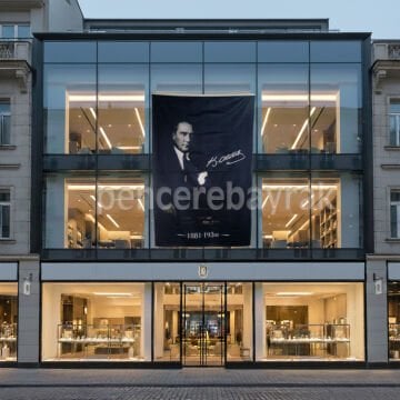 Siyah Zemin Üzerine K. Atatürk İmzalı ve 1881–193∞ Detaylı Bayrak