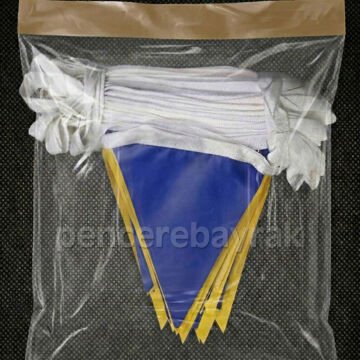 Sarı Lacivert Üçgen Bayrak - İpe Dizili Vinil Branda 25 Metre