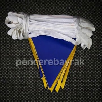 Sarı Lacivert Üçgen Bayrak - İpe Dizili Vinil Branda 25 Metre