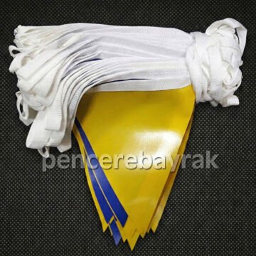 Sarı Lacivert Üçgen Bayrak - İpe Dizili Vinil Branda 25 Metre