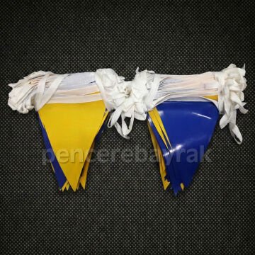 Sarı Lacivert Üçgen Bayrak - İpe Dizili Vinil Branda 25 Metre