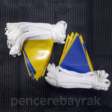 Sarı Lacivert Üçgen Bayrak - İpe Dizili Vinil Branda 25 Metre