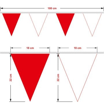 Kırmızı Beyaz Üçgen Flama Bayrak – 25 Metre İpe Dizili Vinil Süsleme
