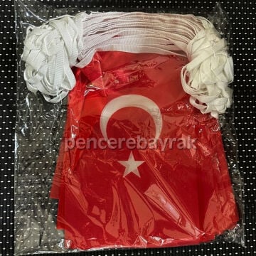 ☪Türk Bayrağı Baskılı İpe Dizili Dikdörtgen Flama Bayrak (25 Metre)