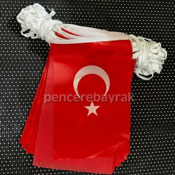 ☪Türk Bayrağı Baskılı İpe Dizili Dikdörtgen Flama Bayrak (25 Metre)