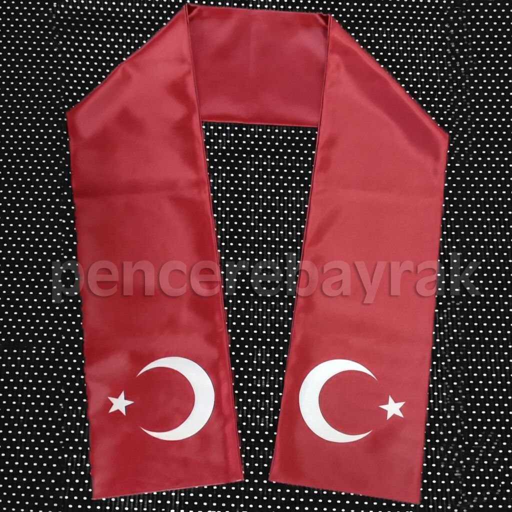 Saten Türk Bayraklı Atkı | Ay Yıldızlı Özel Tasarım Atkı