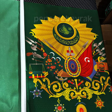 Osmanlı Arması Bayrağı 100x150 cm Raşel Kumaş Sopalı Elde Sallamalı
