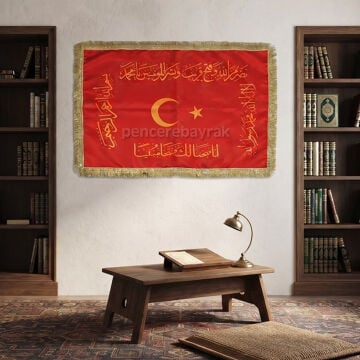 Osmanlı Fetih sancağı - Altın Yazı Dört Kenarı Püsküllü