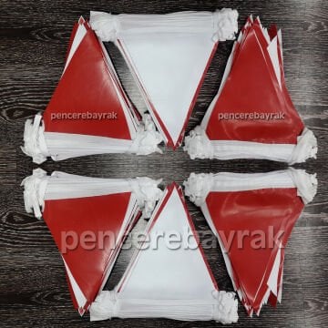 İpe Dizili Baskısız Üçgen Bayrak | Kırmızı Beyaz