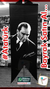 Atatürk Portreli Siyah Kırlangıç Bayrağı 50x150 cm Saten Baskılı