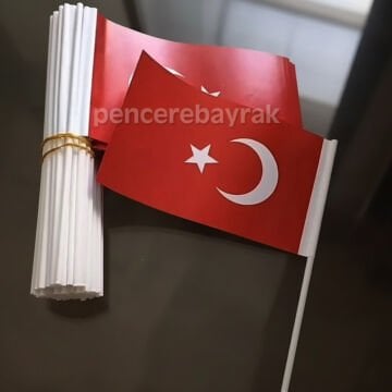 Kağıt Bayrak | Türk Bayrağı Çubuklu | 80 Adet 12x20 cm