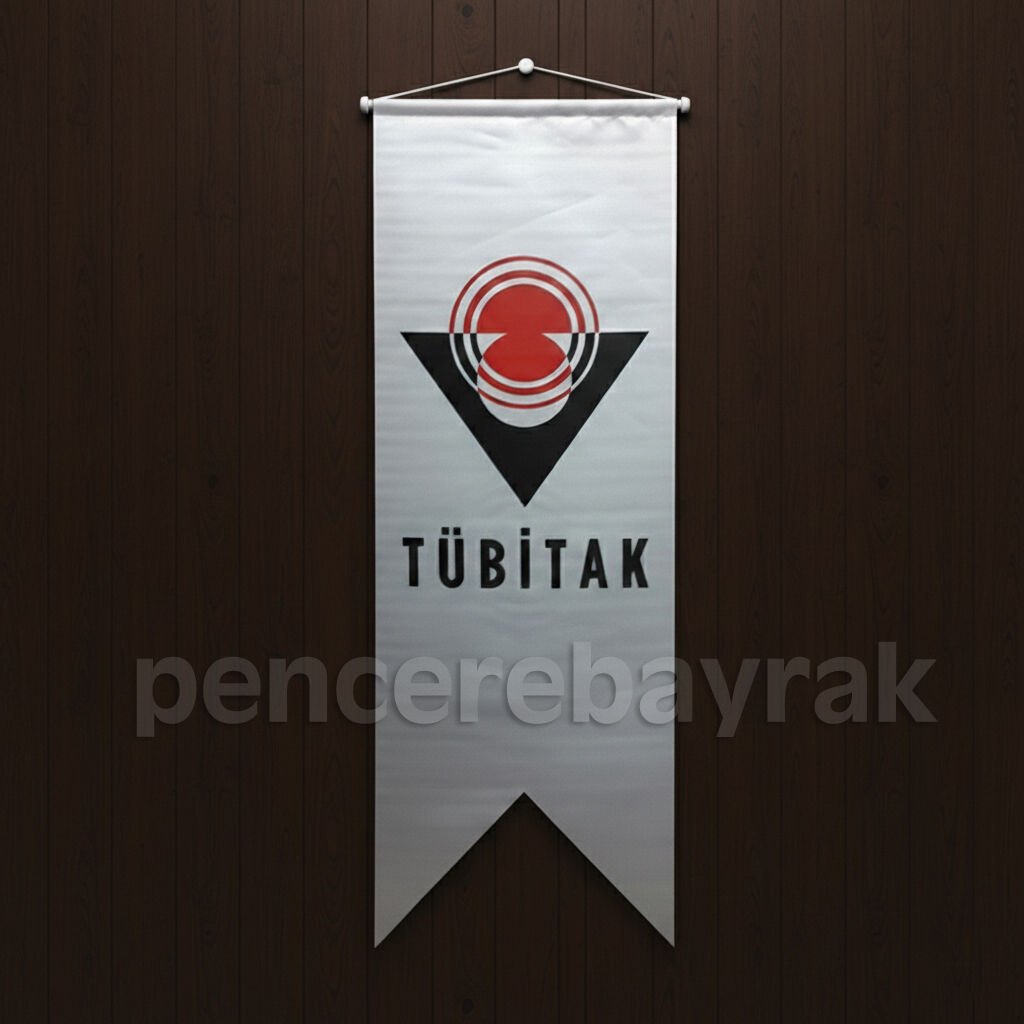 TÜBİTAK Logolu Kırlangıç Saten Bayrak – 50x150 cm