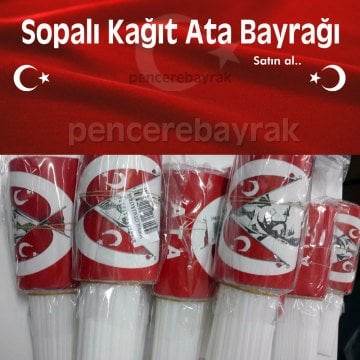 Saplı Kağıt Atatürk Bayrağı (12x20 cm) – 80 Adet 1 Paket