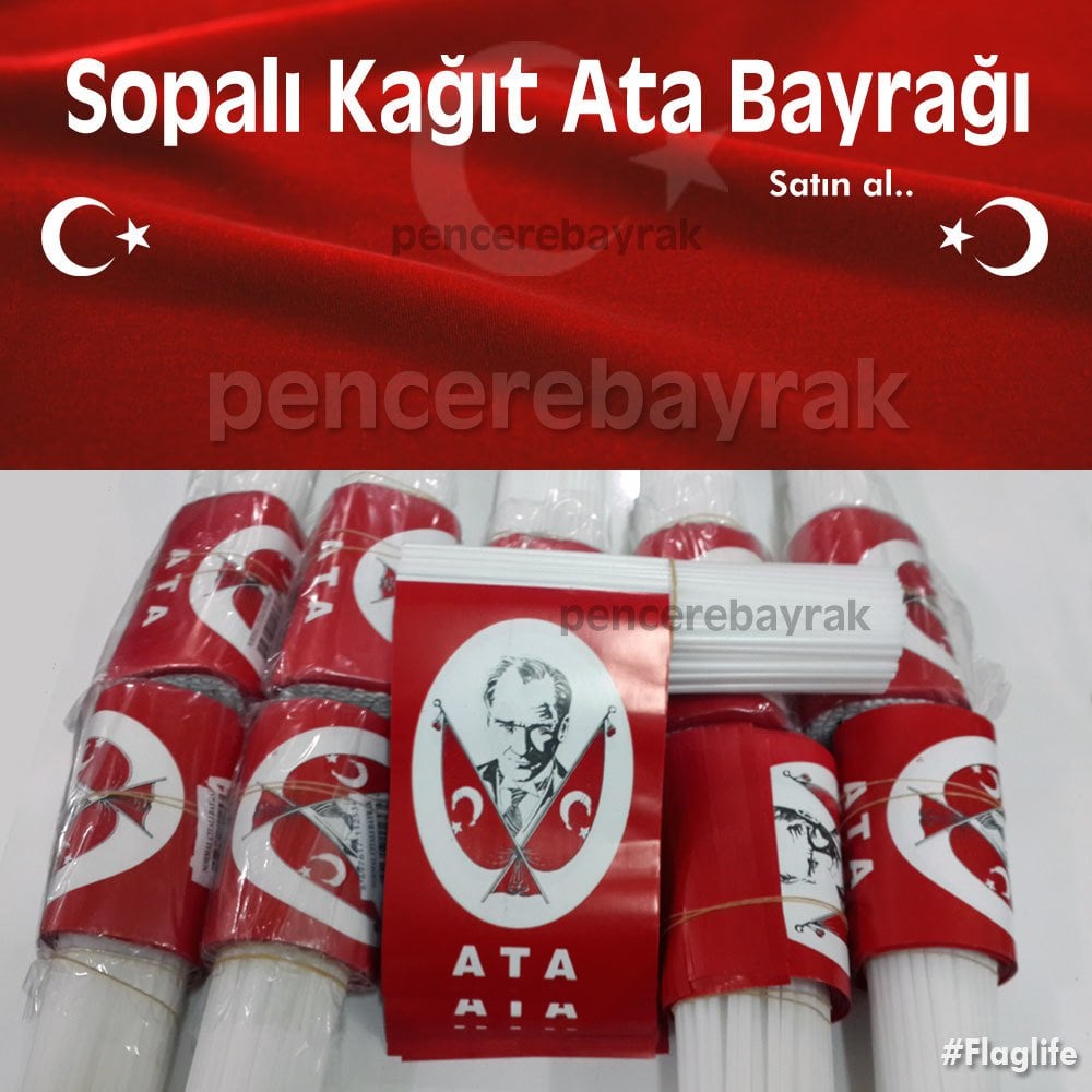 Saplı Kağıt Atatürk Bayrağı (12x20 cm) – 80 Adet 1 Paket