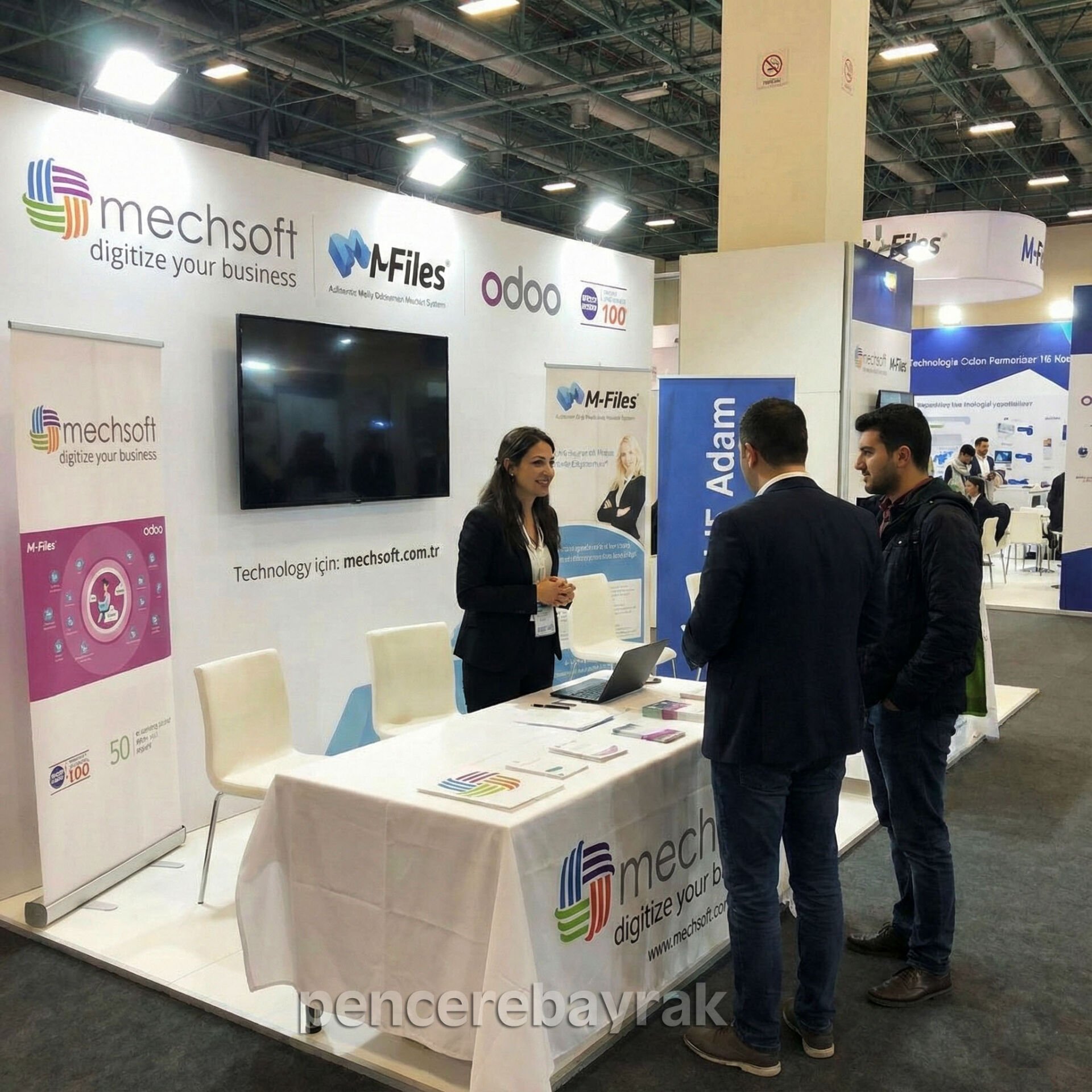 Mechsoft Logolu – Fuar İçin Özel Tasarım Masa Örtüsü (Örnek Çalışma)