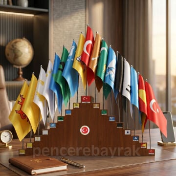 17 Türk Devleti | Masa bayrakları seti Lüks Kalite