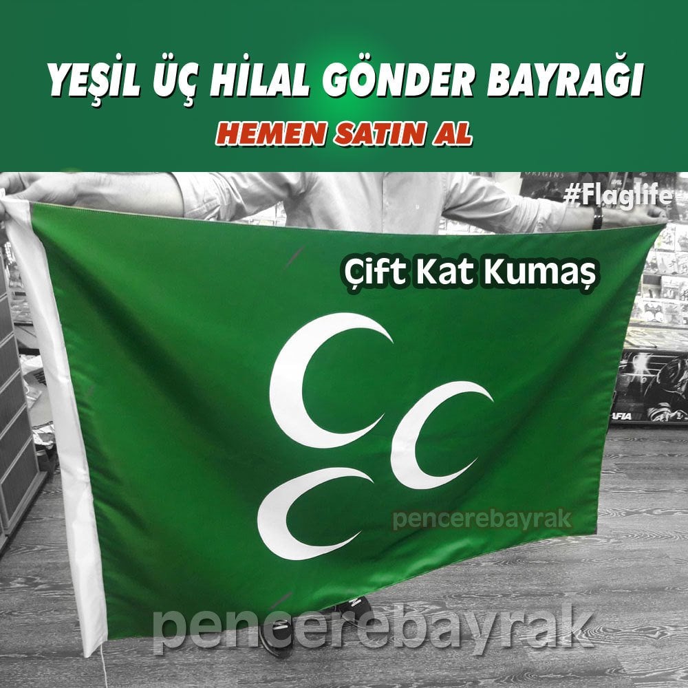 Üç Hilal Bayrak – Normal Kalite Kristal Saten Kumaş | 3 Ölçü Seçeneği