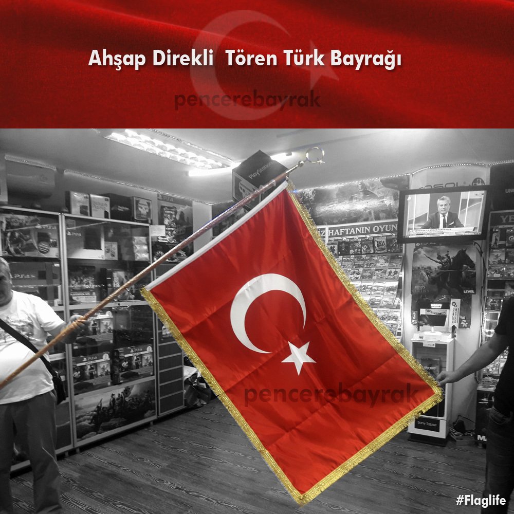 Tören Bayrak Direği Ahşap | Özel Kumaş Çift Kat Püsküllü Bayrak