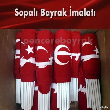 Sopalı Türk Bayrağı | 20x30 cm | Alpaka Kumaş