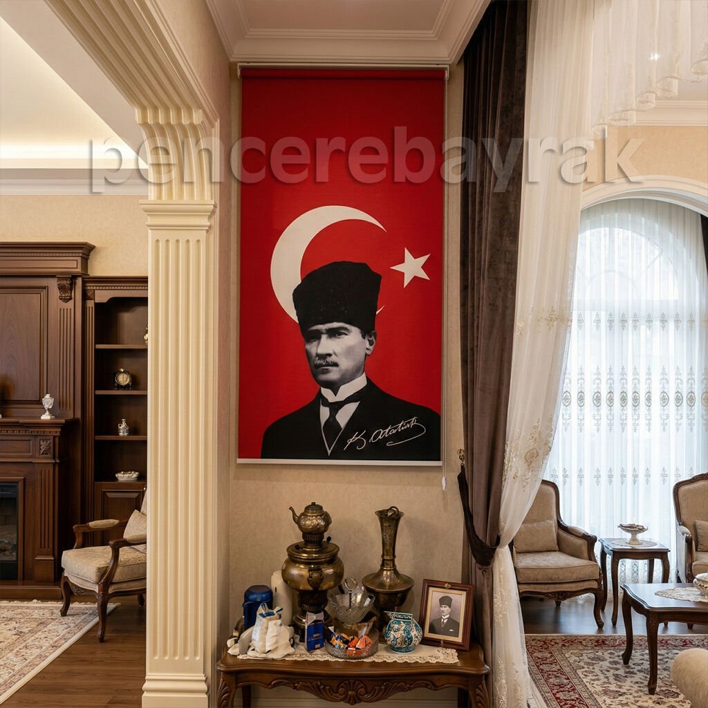 Atatürk ve Türk Bayraklı | Stor Perde | 73x150 cm ve 73x200 cm