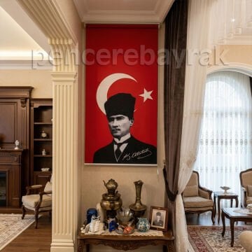 Atatürk ve Türk Bayraklı | Stor Perde | 73x150 cm ve 73x200 cm