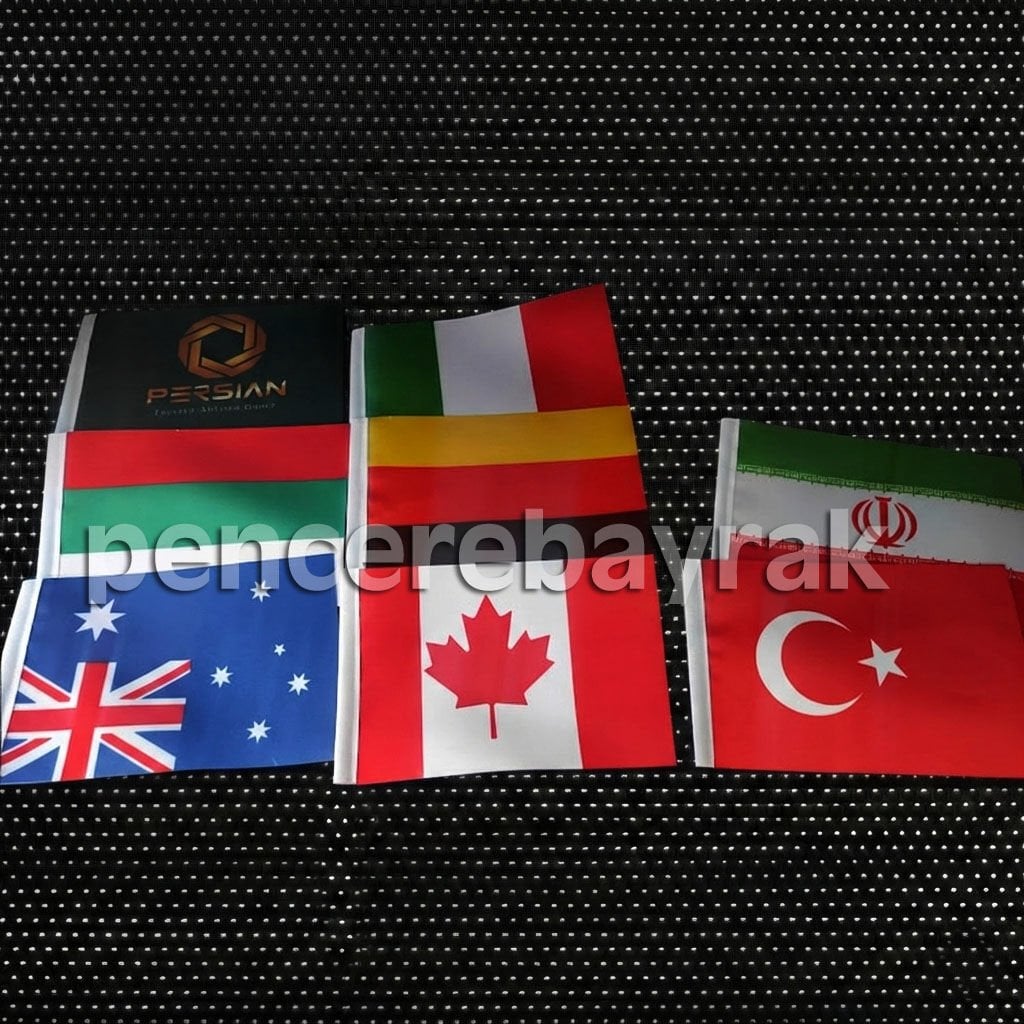 Parlak Saten Kumaş 15x22,5 cm Çift Yön Baskılı Masa Bayrakları