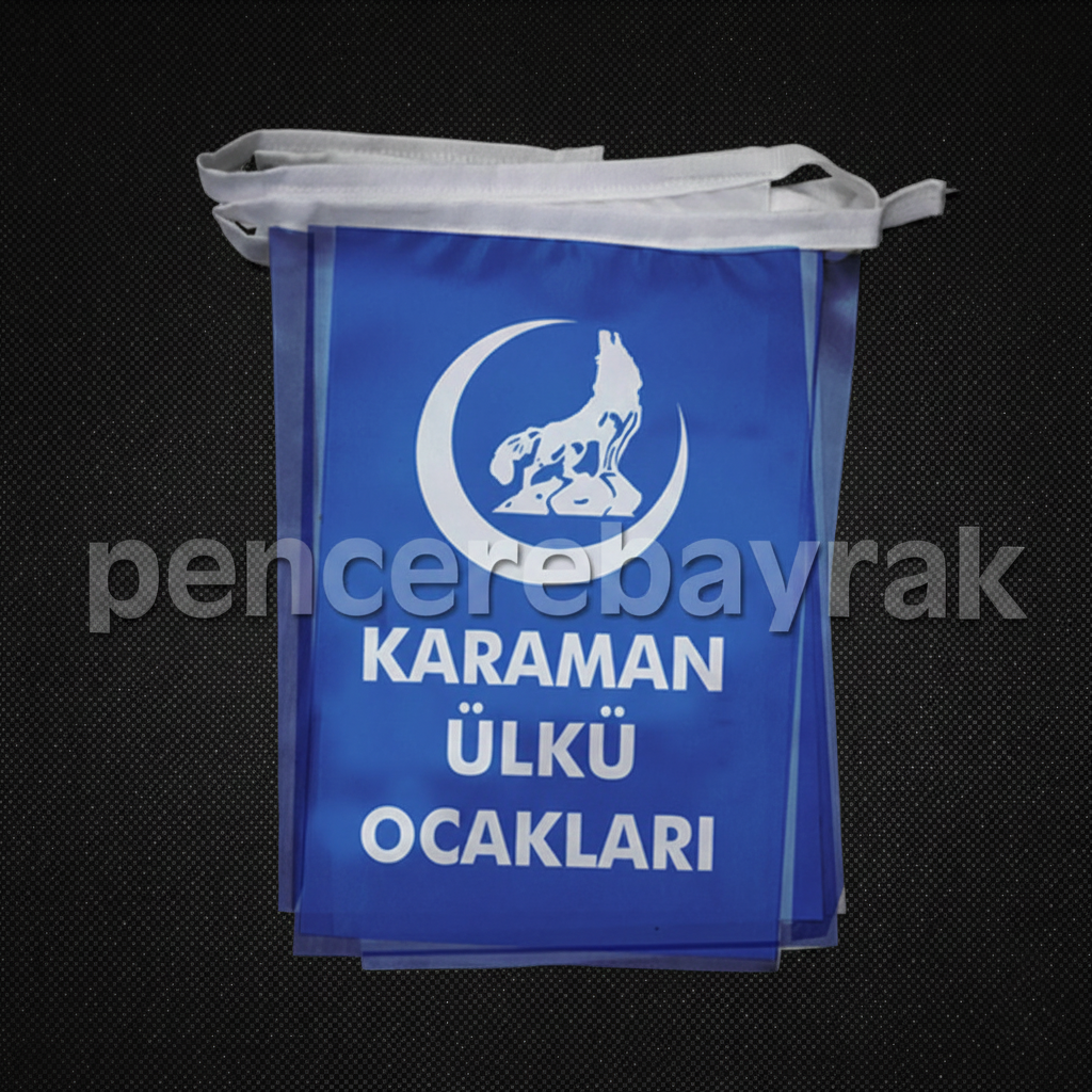 İpe Dizili Hilal'li Mavi Bozkurt Bayrağı 20x30 cm – 25 Metre