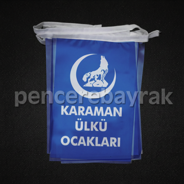 İpe Dizili Hilal'li Mavi Bozkurt Bayrağı 20x30 cm – 25 Metre