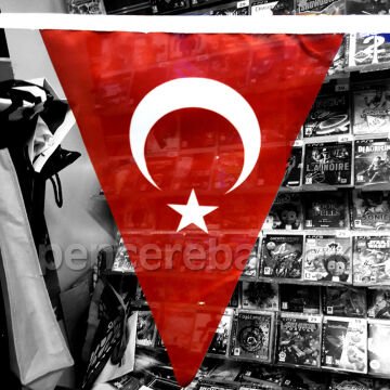Üçgen Türk bayrağı | İpe Dizili Flama ( 25 mt ) Lüks Raşel Kumaş