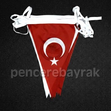 Üçgen Türk bayrağı | İpe Dizili Flama ( 25 mt ) Lüks Raşel Kumaş