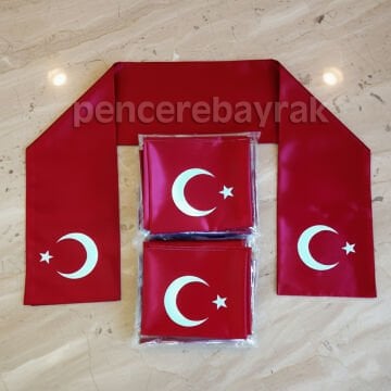 Ay Yıldızlı Saten Atkı | Özel Kumaş Uzun Kesim (16x200 cm)