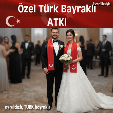 Ay Yıldızlı Saten Atkı | Özel Kumaş Uzun Kesim (16x200 cm)