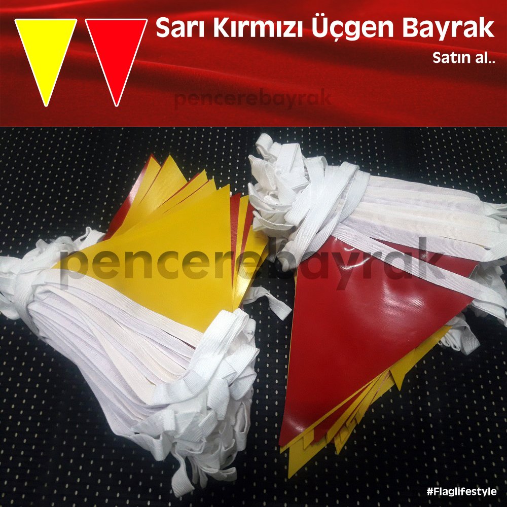 Baskısız Üçgen Bayrak | Sarı Kırmızı 18x22 cm