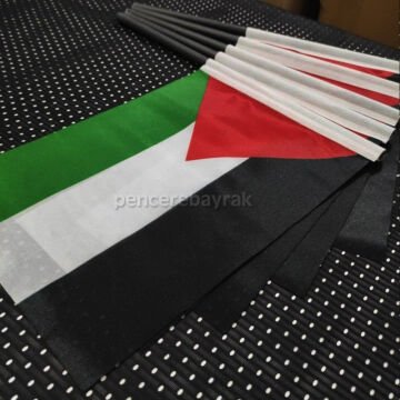 100 Adet Plastik Sopalı Filistin Bayrağı - 20x30 cm
