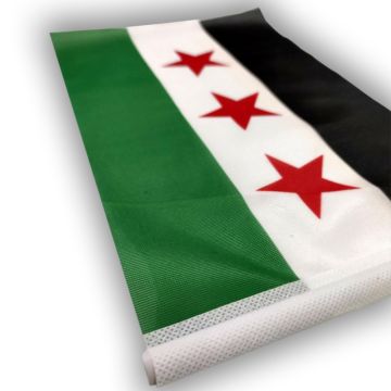100 Adet Plastik Sopalı Özgür Suriye Bayrağı - 20x30 cm Raşel Kumaşa Baskılı