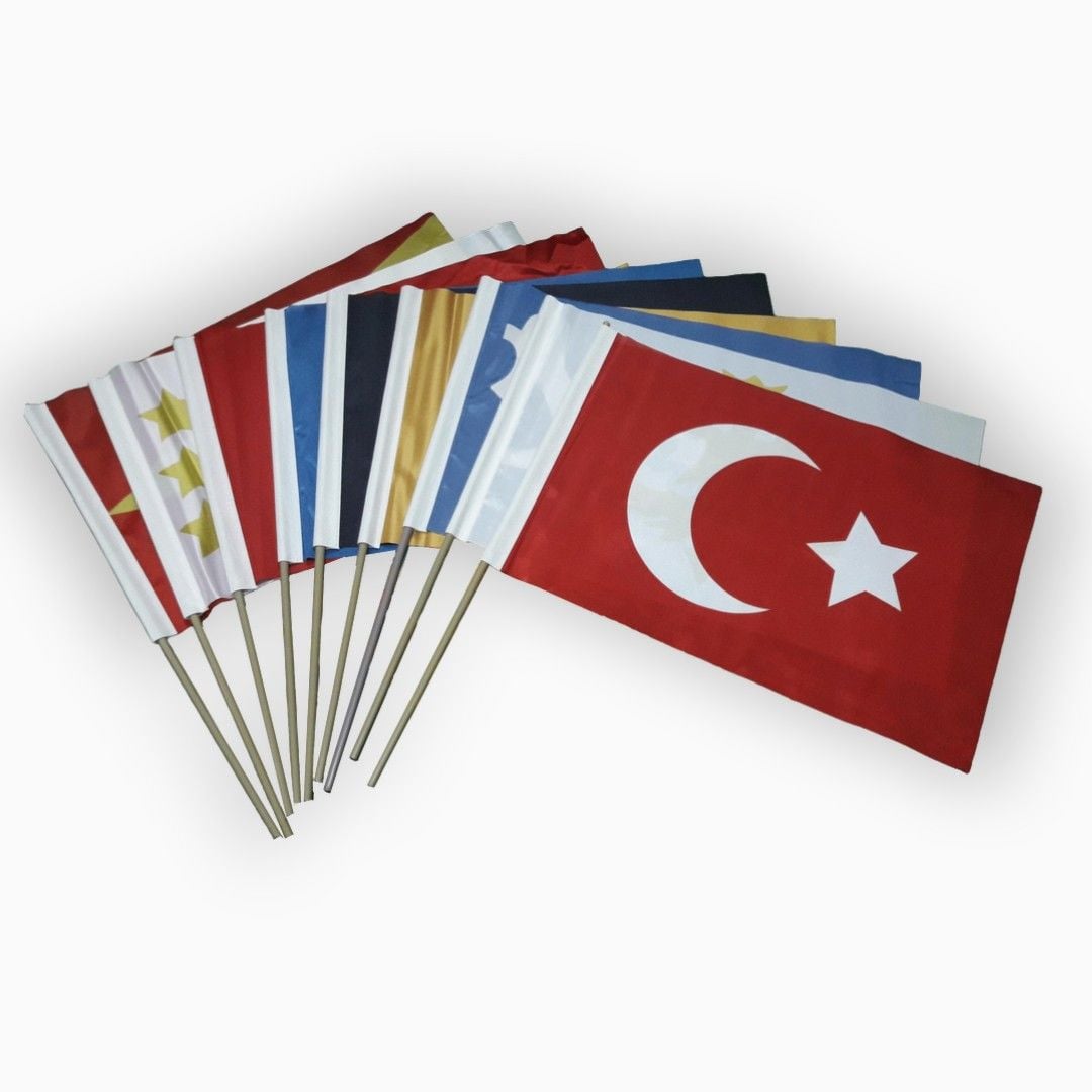 16 Büyük Türk Devleti Sopalı Bayrak Seti (30x45 cm)