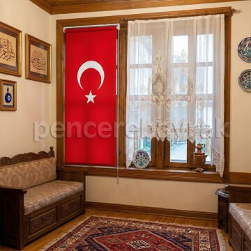 Türk Bayraklı Stor Perde – 70x150 cm | Kaliteli Özel Kumaşa Baskı