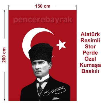 Atatürklü Stor Perde – 150x200 cm | Yüksek Kalite Baskı