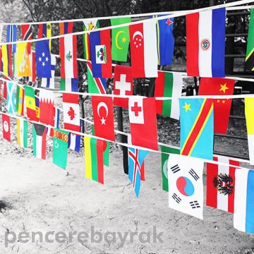 İpe Dizili Ülke Bayrakları 30X40 cm - 25 mt   | Pencere Bayrak