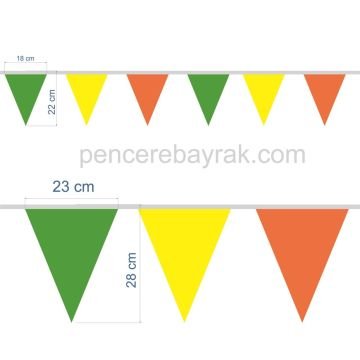 Baskısız Üçgen Bayrak – Sarı | Yeşil | Turuncu