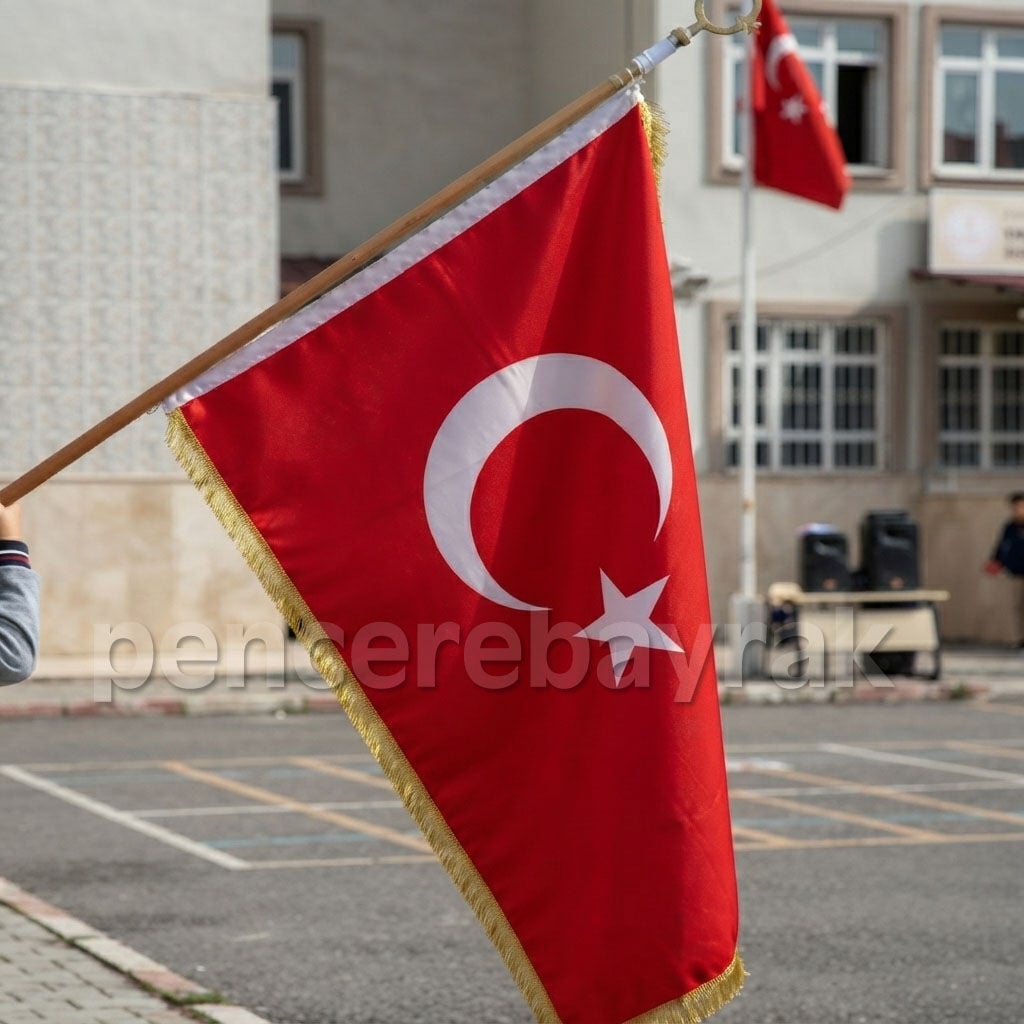 Tören Türk Bayrağı Seti | Ekonomik | Çift Kat Püsküllü Saten Kumaş