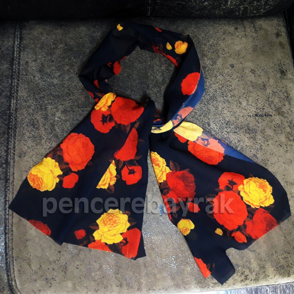 Özel Baskılı Fular & Şal – Kişiye ve Firmalara Özel Tasarım Eşarp (Çiçekli, 40x140 cm)